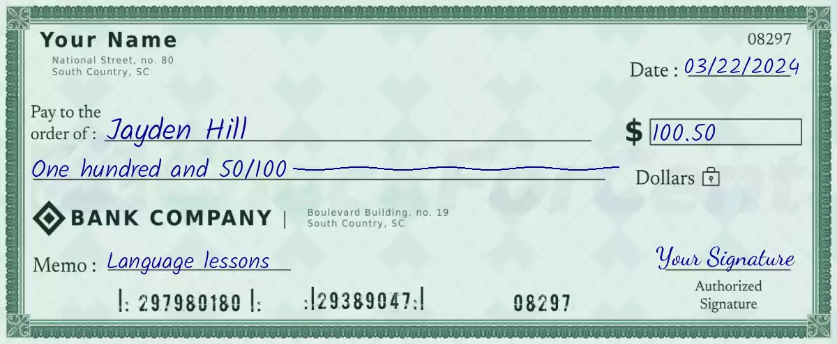 100 dollar check with cents