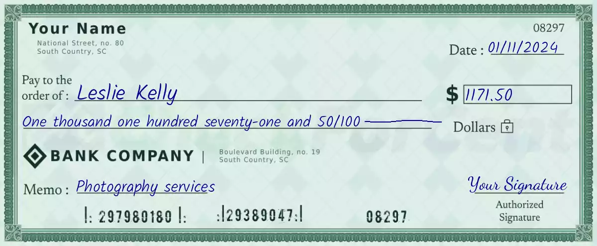 1171 dollar check with cents