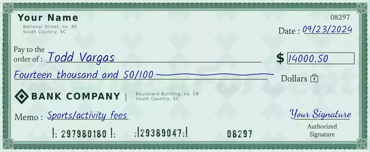 14000 dollar check with cents