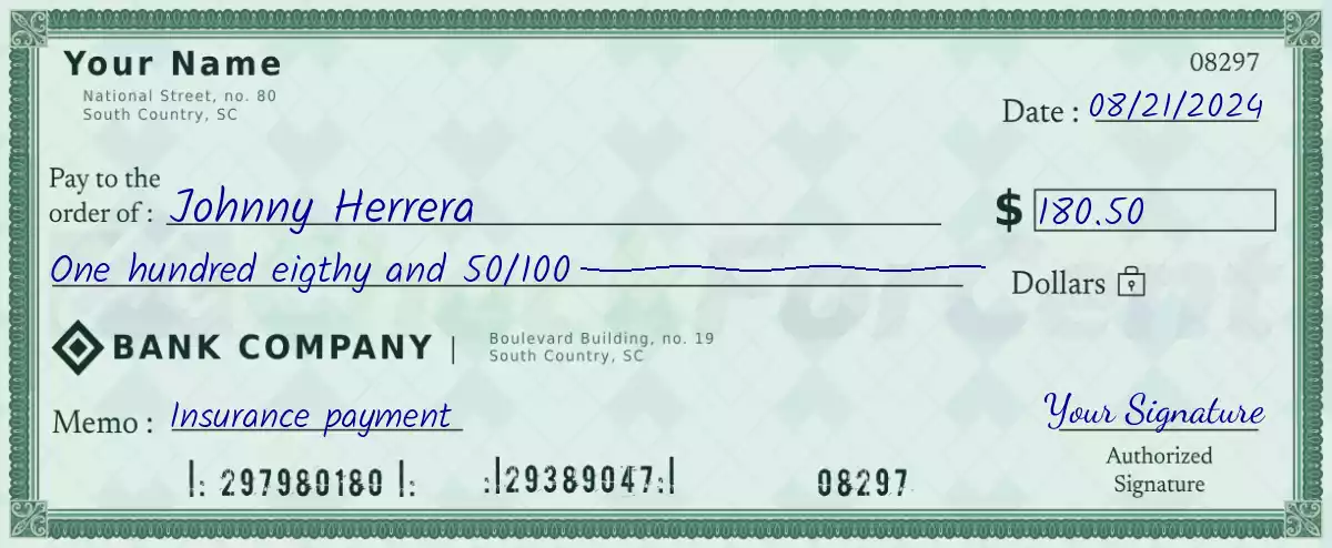 180 dollar check with cents