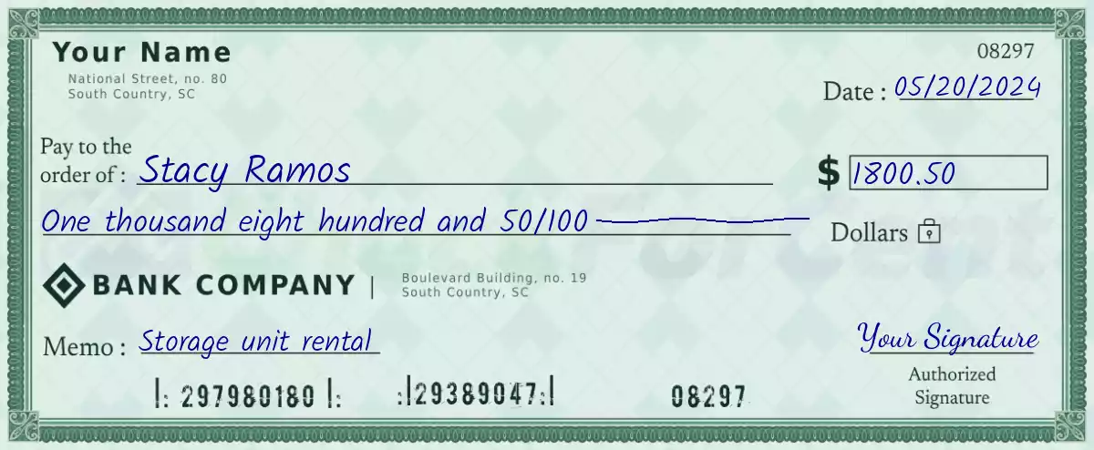 1800 dollar check with cents