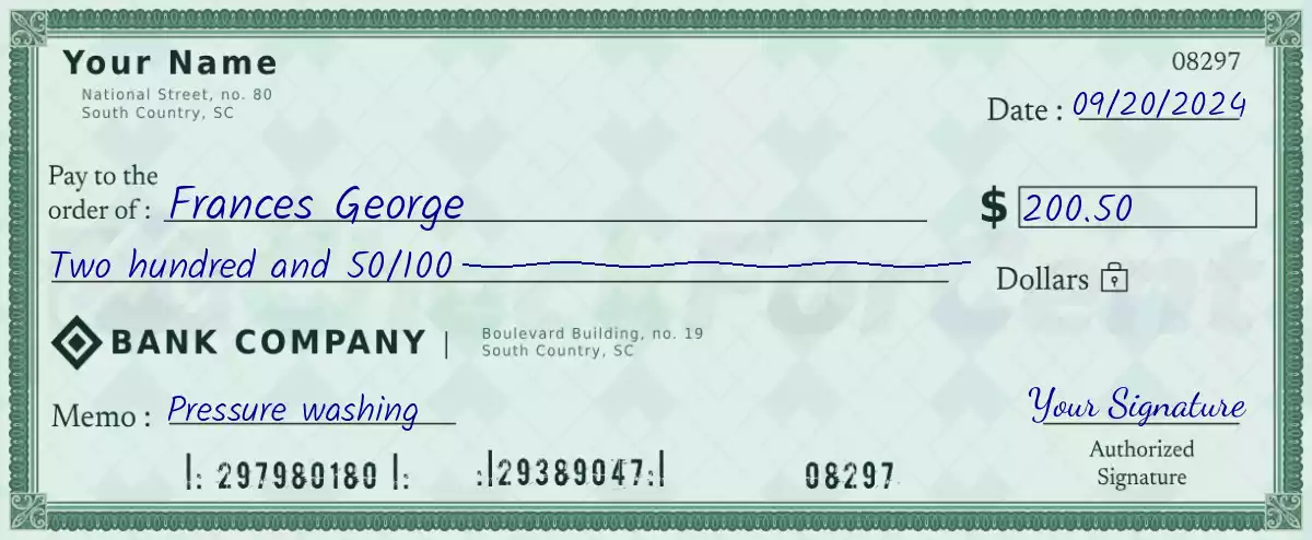 200 dollar check with cents