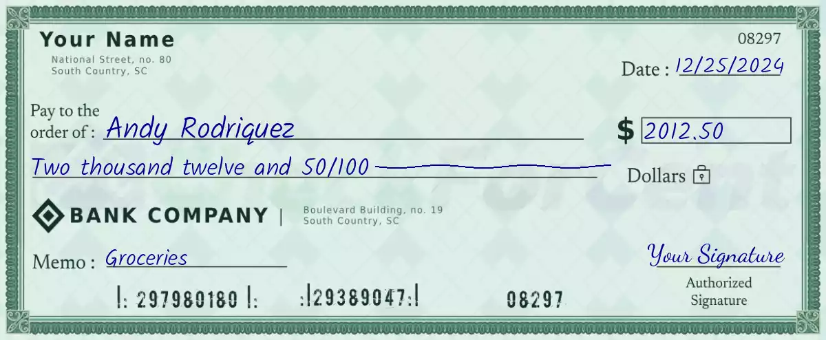 2012 dollar check with cents