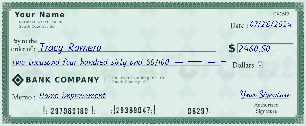 2460 dollar check with cents