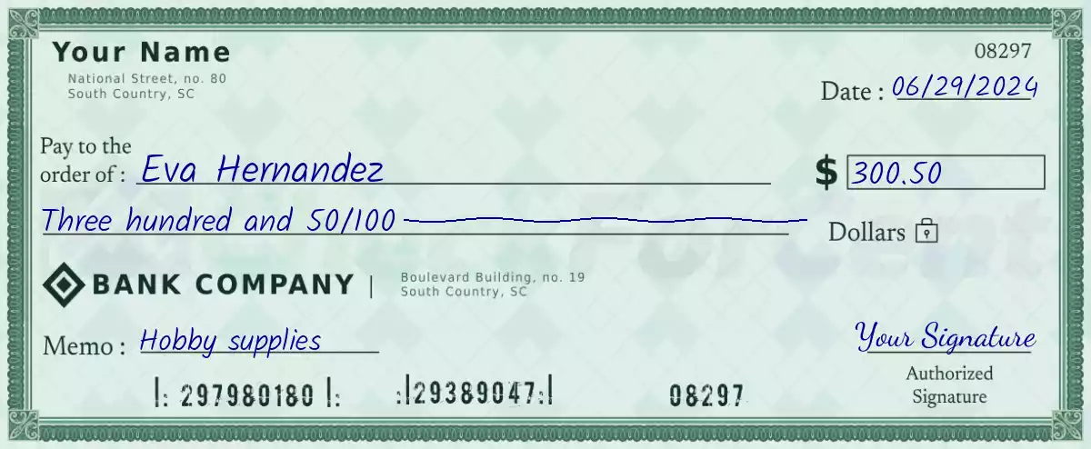 300 dollar check with cents
