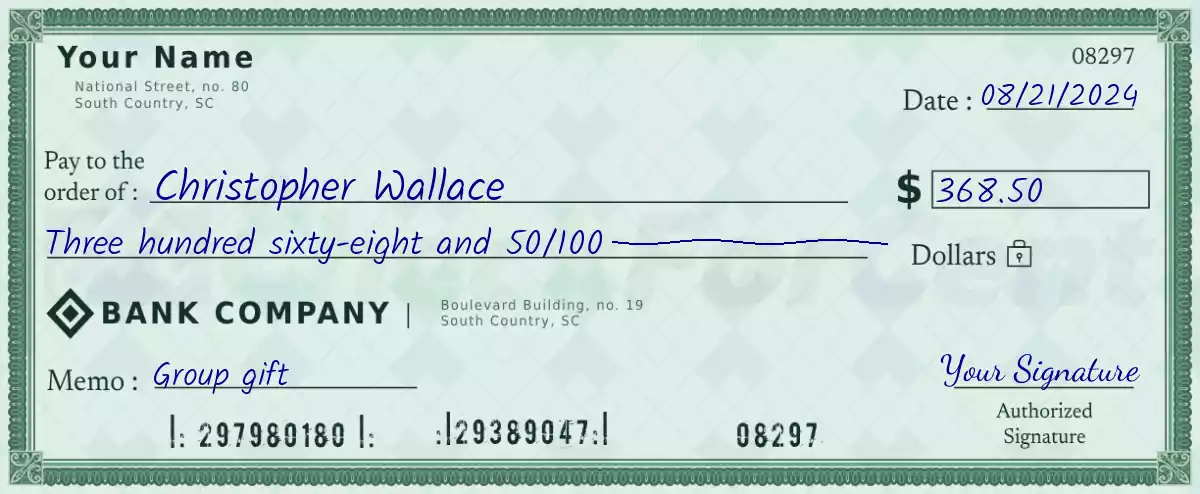 368 dollar check with cents