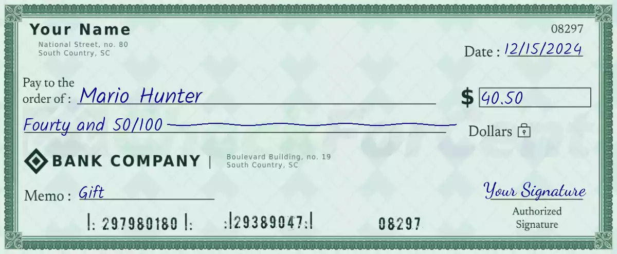 40 dollar check with cents