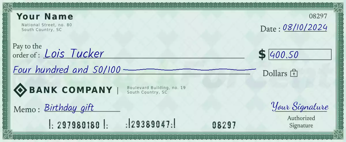 400 dollar check with cents