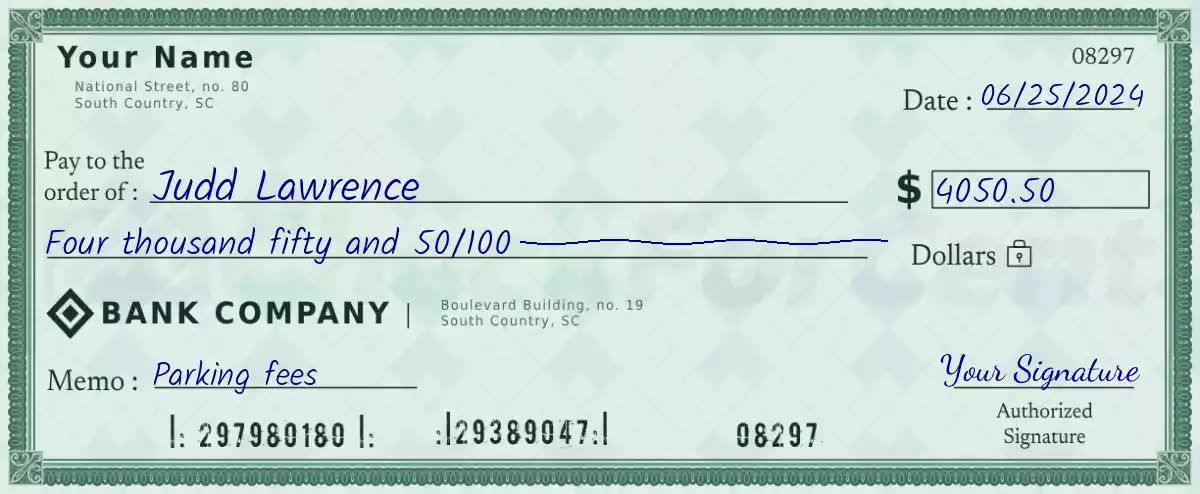 4050 dollar check with cents