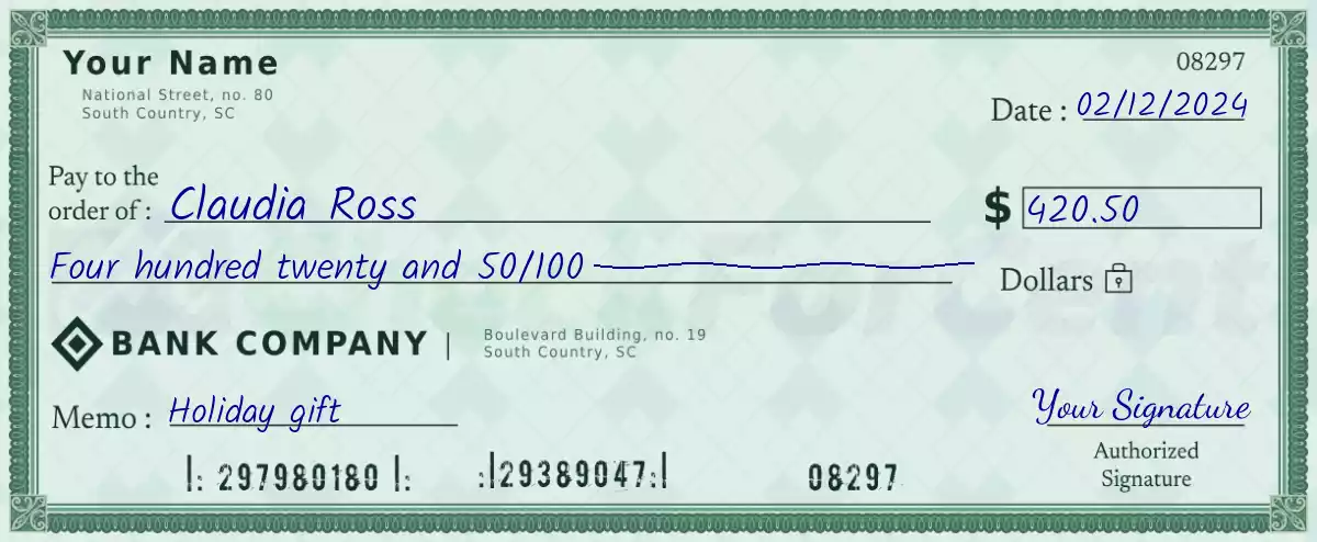 420 dollar check with cents
