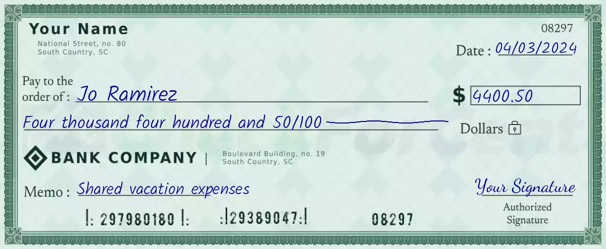 4400 dollar check with cents