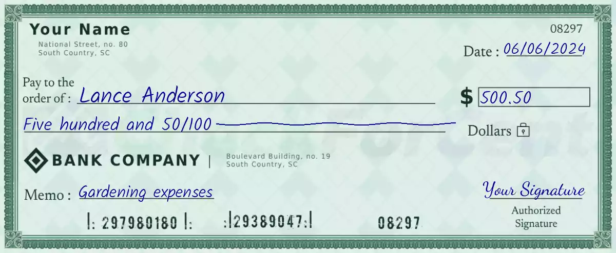 500 dollar check with cents