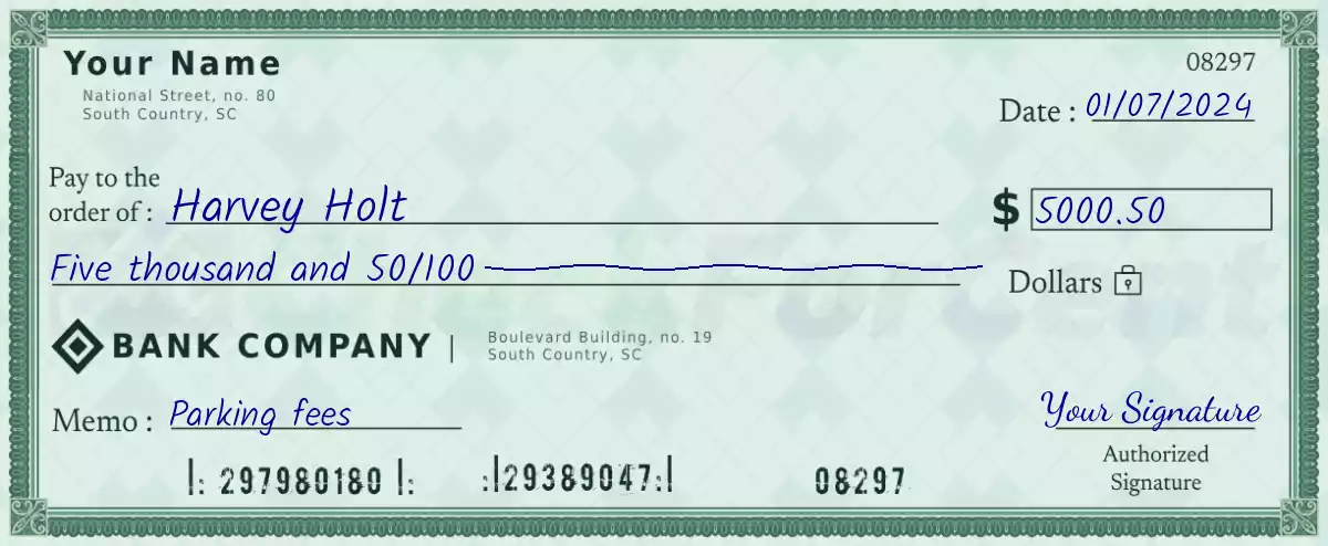 5000 dollar check with cents