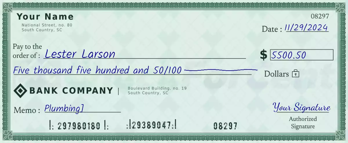 5500 dollar check with cents
