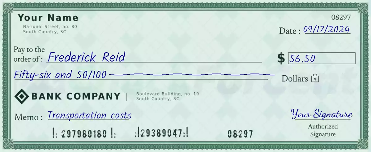 56 dollar check with cents