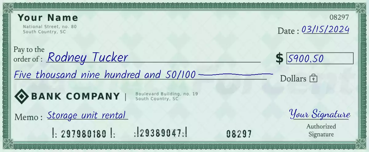 5900 dollar check with cents