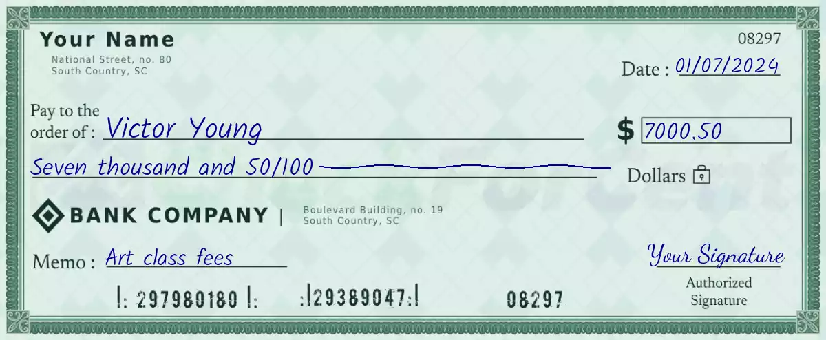 7000 dollar check with cents