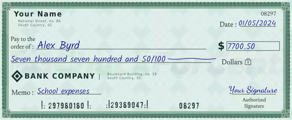 7700 dollar check with cents