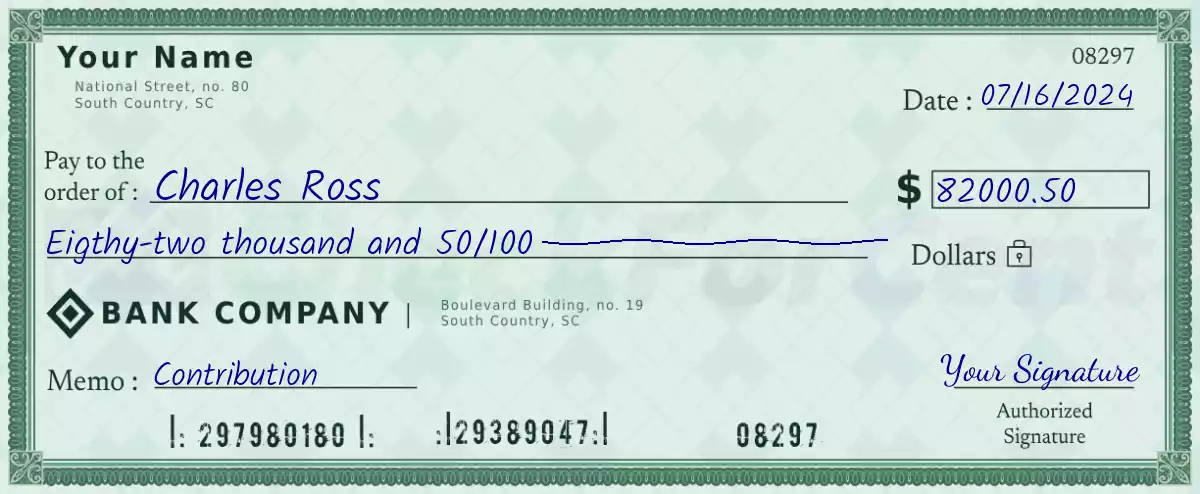 82000 dollar check with cents