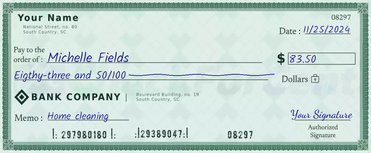 83 dollar check with cents