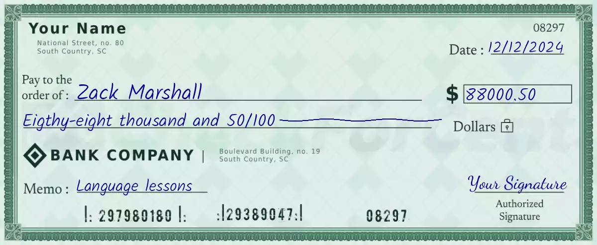88000 dollar check with cents