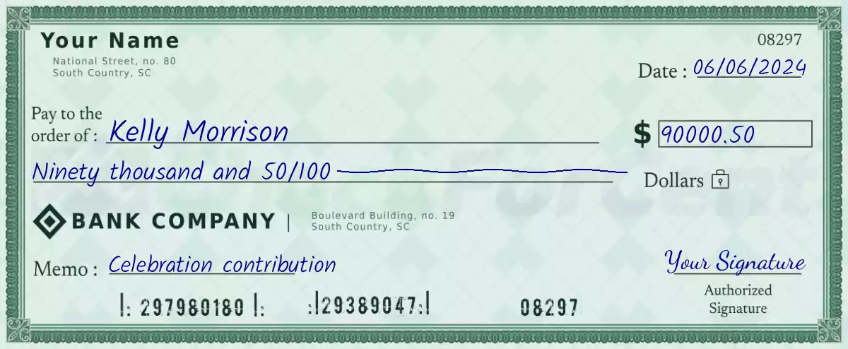 90000 dollar check with cents
