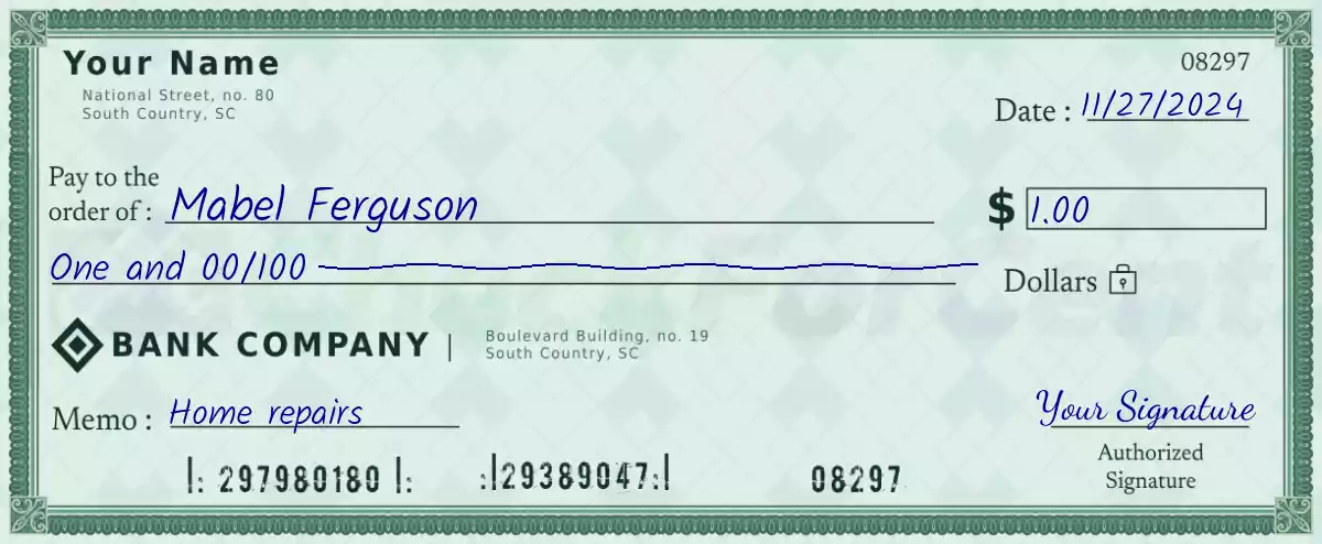 Example of a 1 dollar check