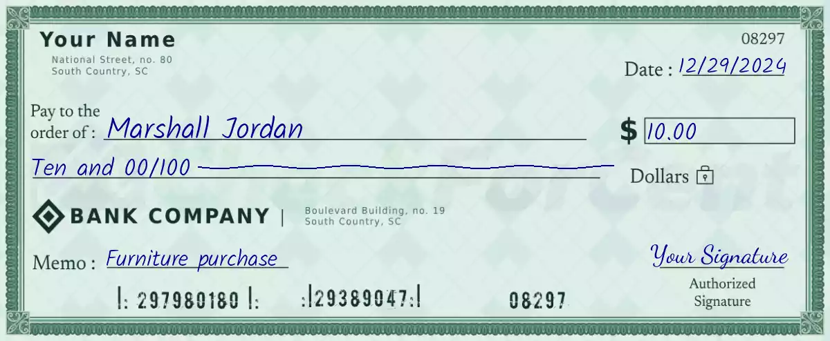 Example of a 10 dollar check