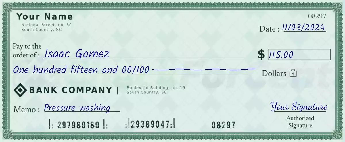 Example of a 115 dollar check