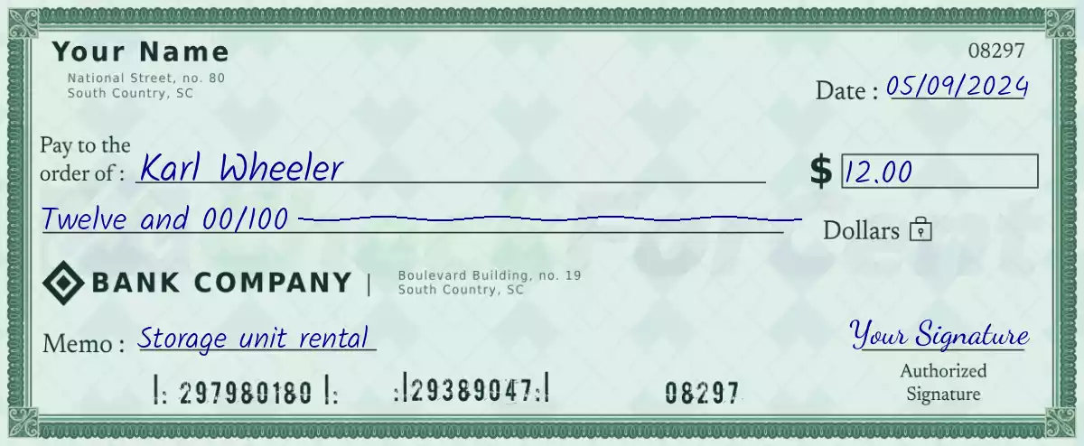 Example of a 12 dollar check