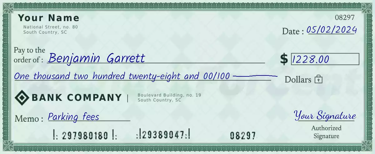 Example of a 1228 dollar check
