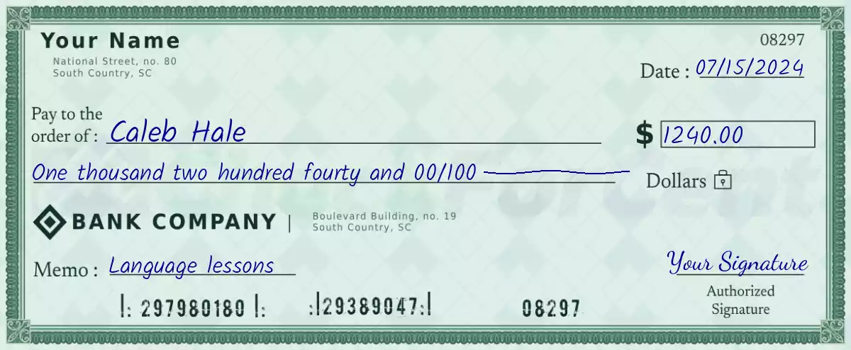 Example of a 1240 dollar check