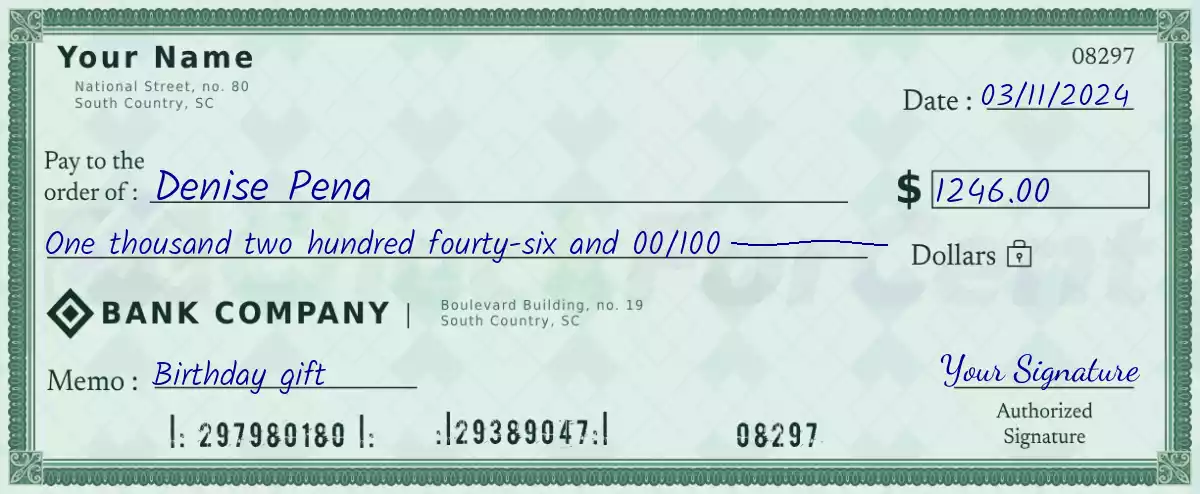 Example of a 1246 dollar check