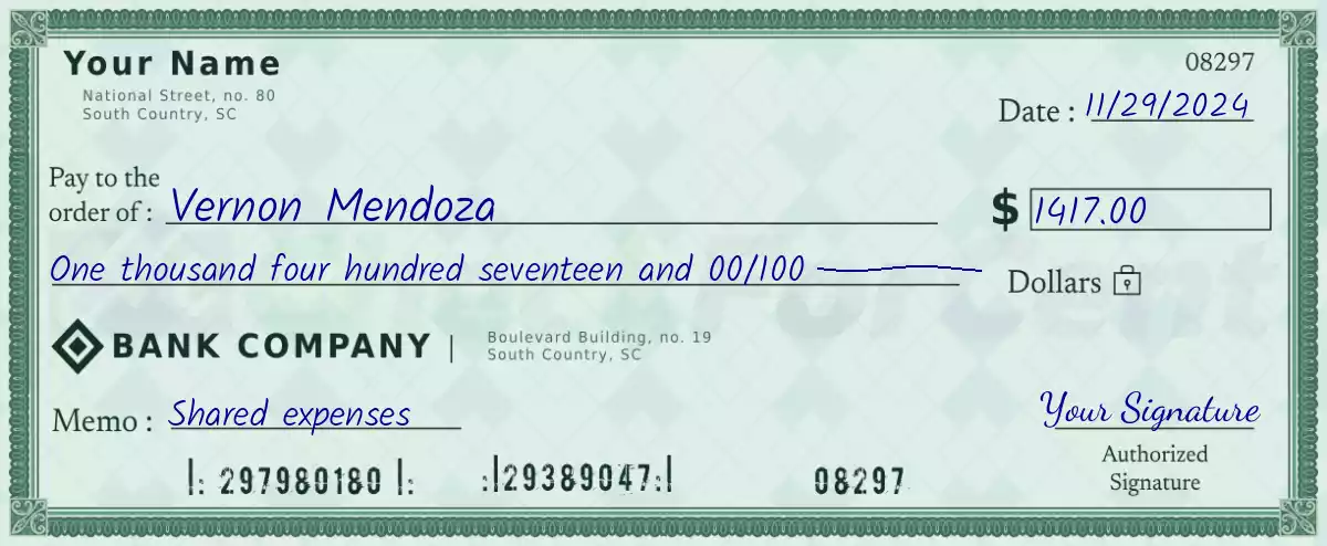 Example of a 1417 dollar check