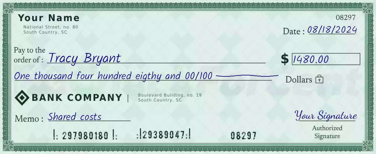Example of a 1480 dollar check