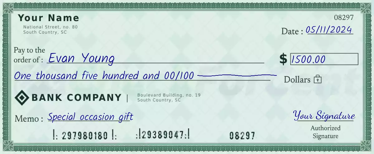 Example of a 1500 dollar check