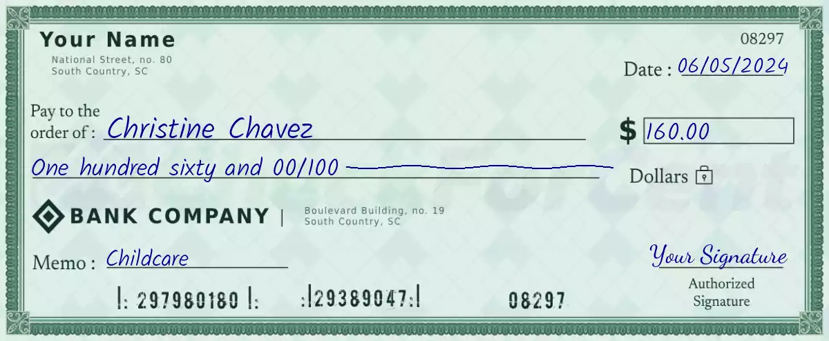 Example of a 160 dollar check