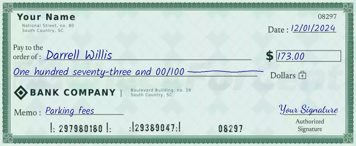 Example of a 173 dollar check