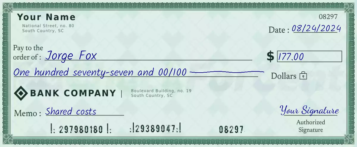 Example of a 177 dollar check