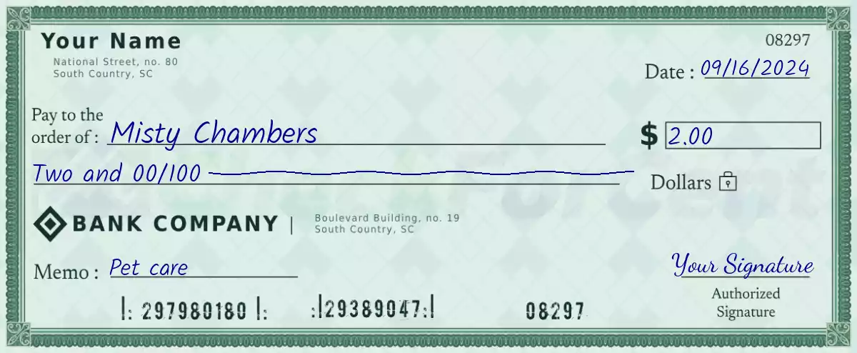 Example of a 2 dollar check