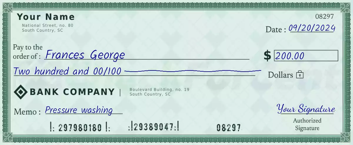 Example of a 200 dollar check