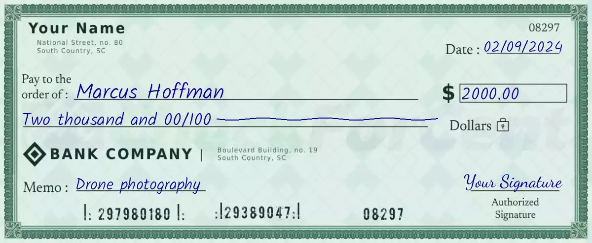 Example of a 2000 dollar check
