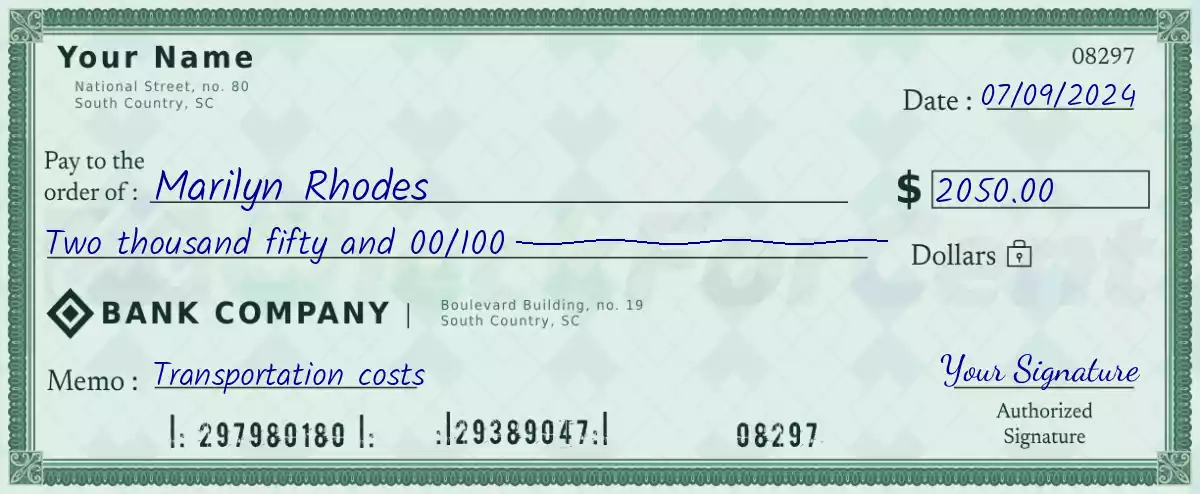 Example of a 2050 dollar check