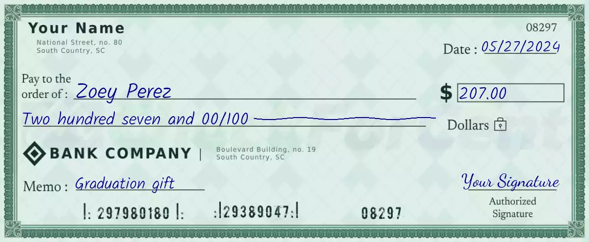 Example of a 207 dollar check