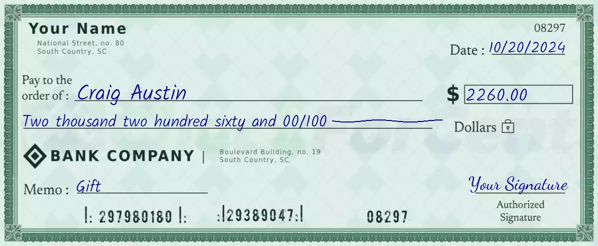 Example of a 2260 dollar check