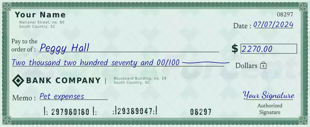 Example of a 2270 dollar check