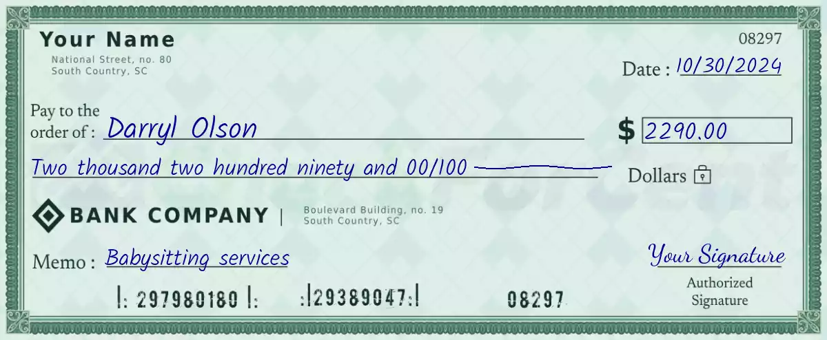 Example of a 2290 dollar check