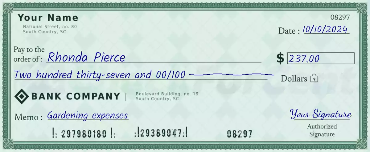 Example of a 237 dollar check
