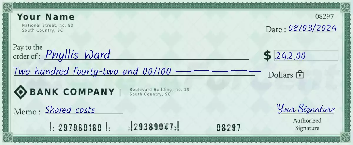 Example of a 242 dollar check