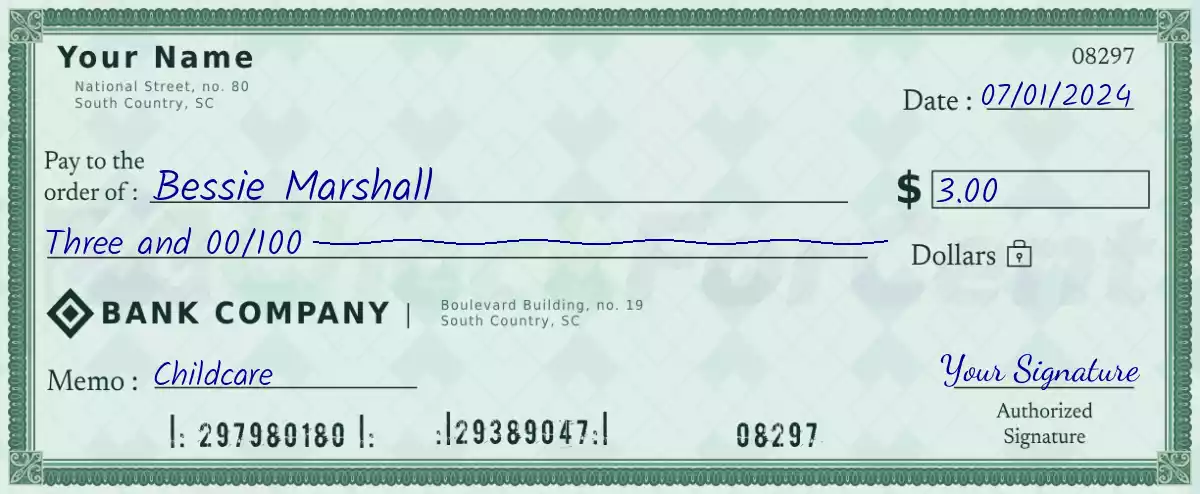 Example of a 3 dollar check
